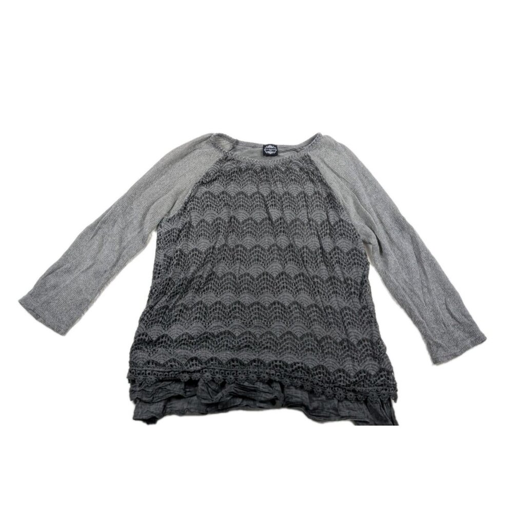 Le Marais Paris Blouse woman's Large loose Embroidery Knit Silk Top Read